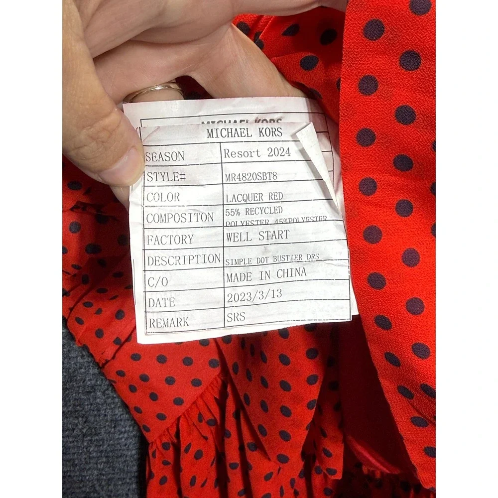 Michael Kors Simple Dot Bustier Dress Women 2 Red Polka Dot Chain Ruched Mini